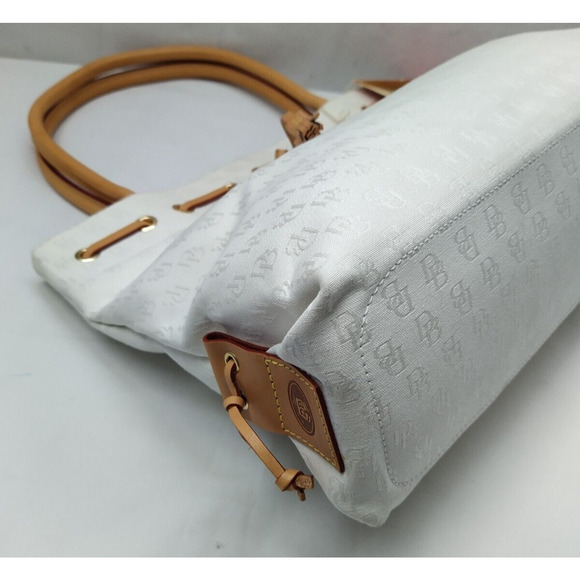 Dooney & Bourke White Canvas Leather Trim Double Handle Tassel Tote Bag - Picture 15 of 16